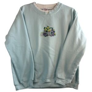 Real Work Wear Embroidered Floral Crewneck Sweatshirt Pullover XL Cottage Granny